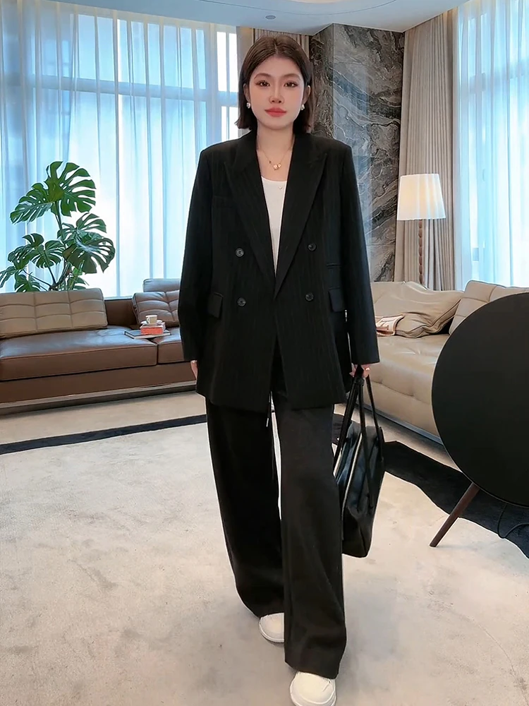 

Classic Striped Men's Suit Woolen Bla Retro Sle Coat by Old Yang New Arrival for Autumn And Winter Loose Fit Long Sve