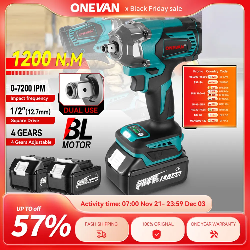 1200N.M Brushless Electric Impact Wrench 1/2Inch Cordless Electric Wrench Socket Screwdriver Power Tools For Makita 18V Battery