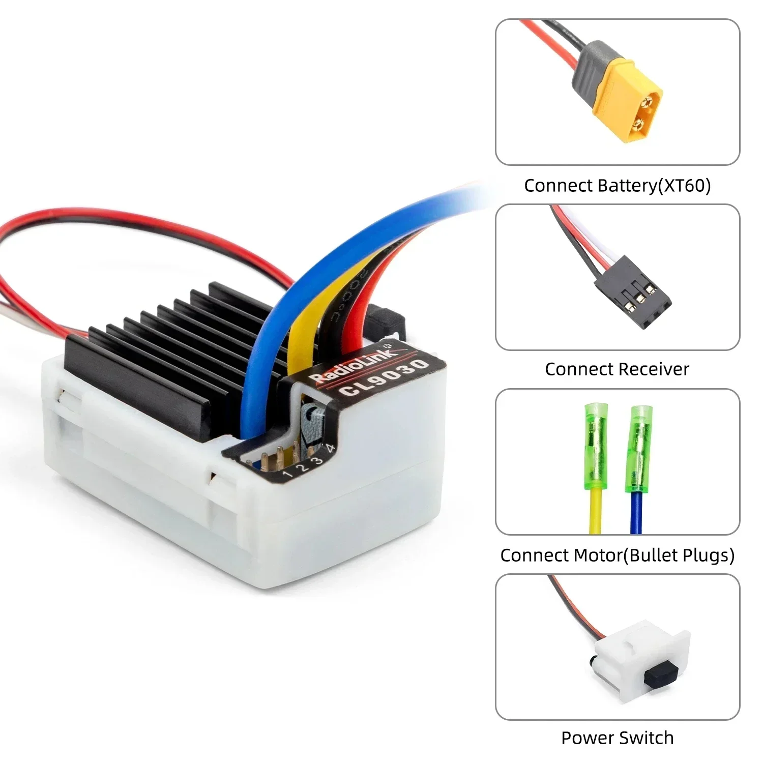 Radiolink Regolatore di velocità ESC COOL 9030 90A spazzolato impermeabile con 5,5 V/3A 7,5 V/3A BEC per Traxxas SCX10 HSP Car Boat Crawler