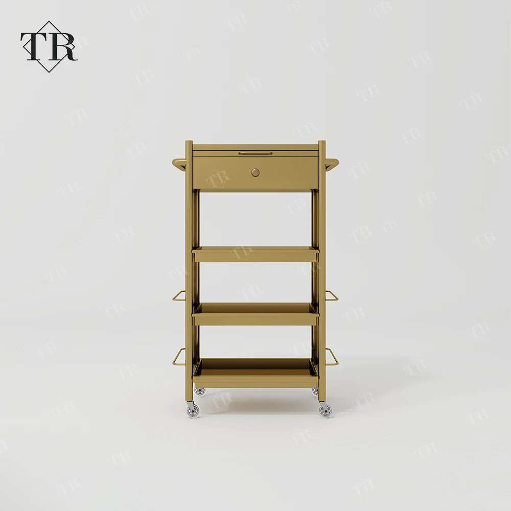 Turri-Stainless Steel Makeup Trolley, Metal, banhado a ouro, Salon Barber Cart, rodas direcionais para Lash Beauty