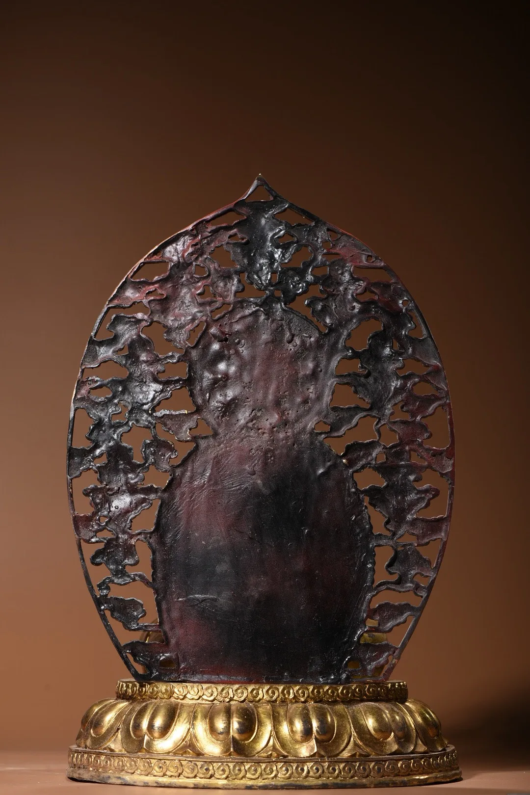 

16"Nepalese folk Old Bronze Gilded Painted Face Sakyamuni Amitabha Buddha Lotus Stage Worship Hall Town house