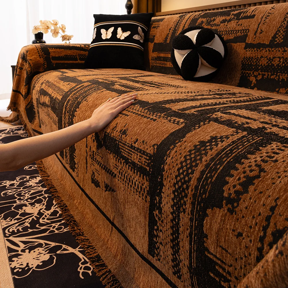 Retro Brown Sofa Cover Fabric All-Season Universal Sofa Cushion Towel Universal Sofa Covers Multifunctional Decorative Blankets