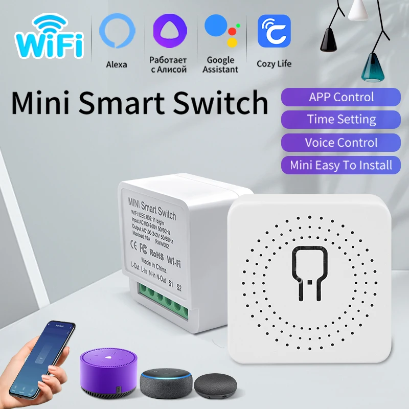 وحدة تبديل ذكية واي فاي صغيرة 16A 20A 2 طريقة وحدة أتمتة التحكم Cozylife App مؤقت التحكم عن بعد لـ Alexa Google Home