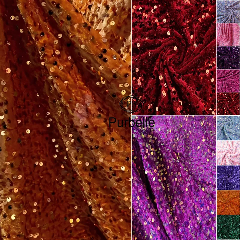 

Burnt orange Sequins Stretch Velvet Fabric Spandex Velour Apparel, Costume, Events, Decoration,Dress Dance Wear Material