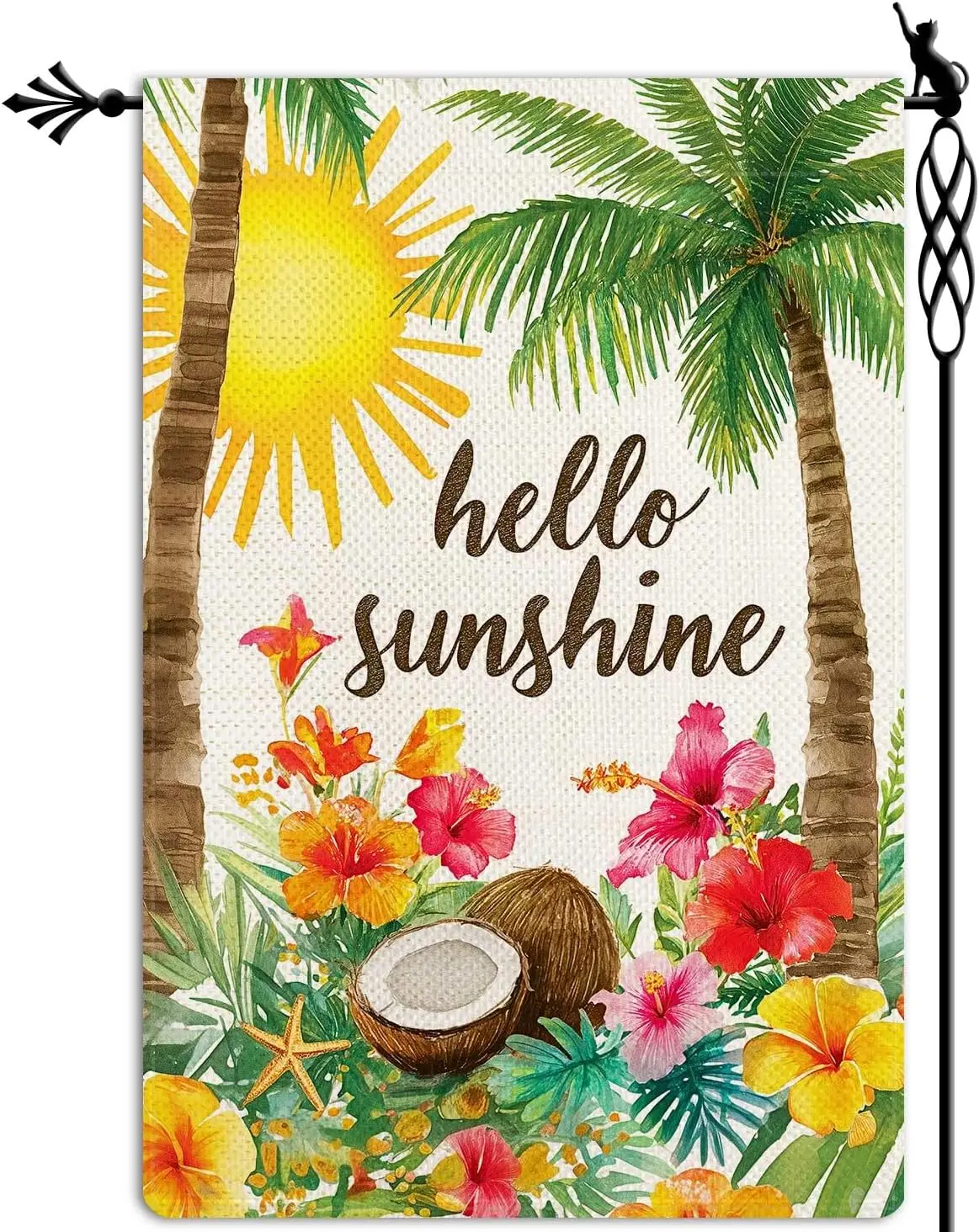 Hello Sunshine Garden Flag Summer Holiday Garden Flag Coconut Hibiscus Vertical Double Sided Rustic Farmland Burlap Yard Law llp