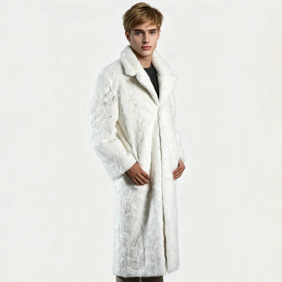 

White Mink Section Full Length Fur Coat With English Collar Winter Warm Real Mink Fur Coat Luxury Genuine Fur Overcoat For Men
