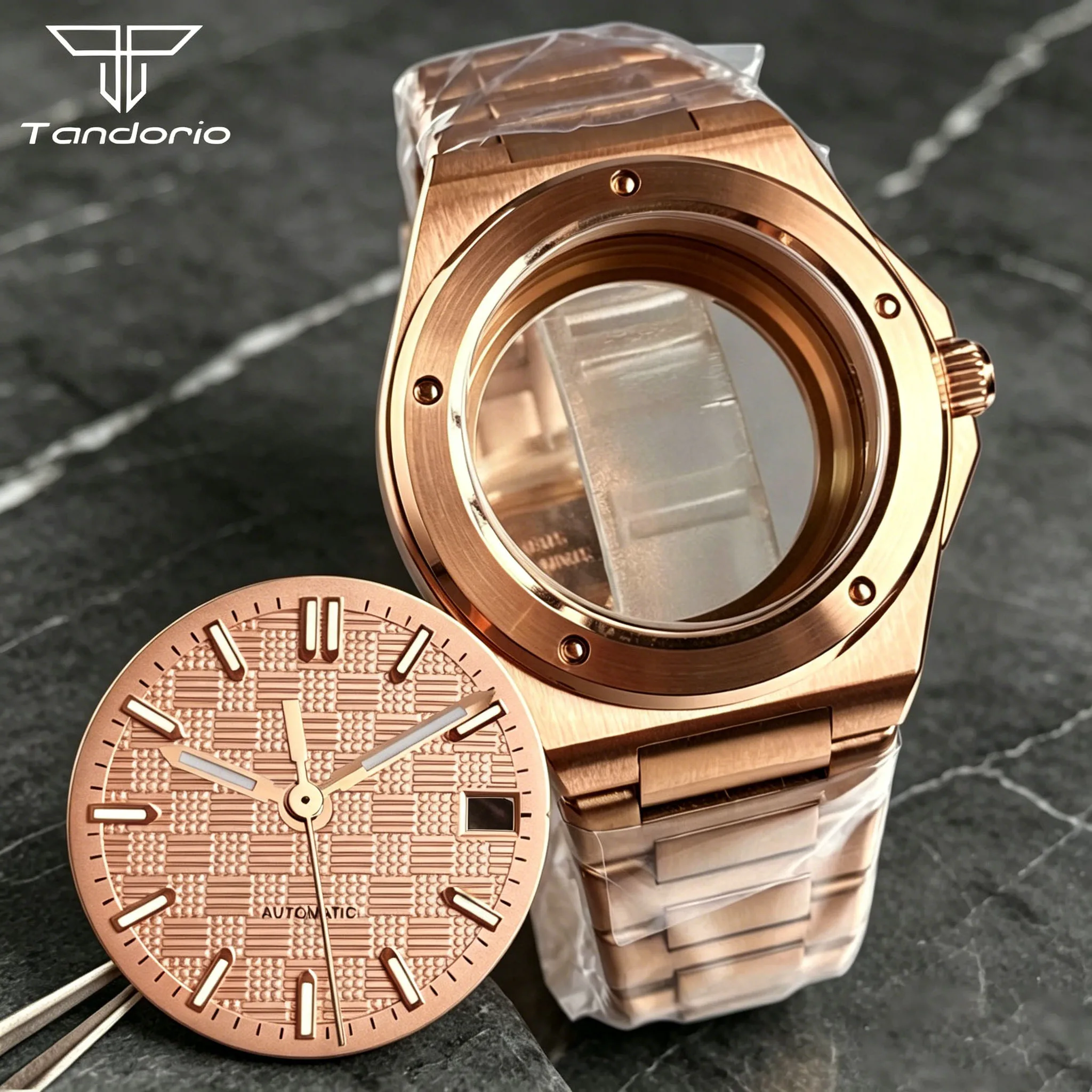 Tandorio 40mm Rose Gold Watch Parts Combination Set for Engineer Style 200m Waterproof Sapphire Glass Watch Case Fit NH35 NH36