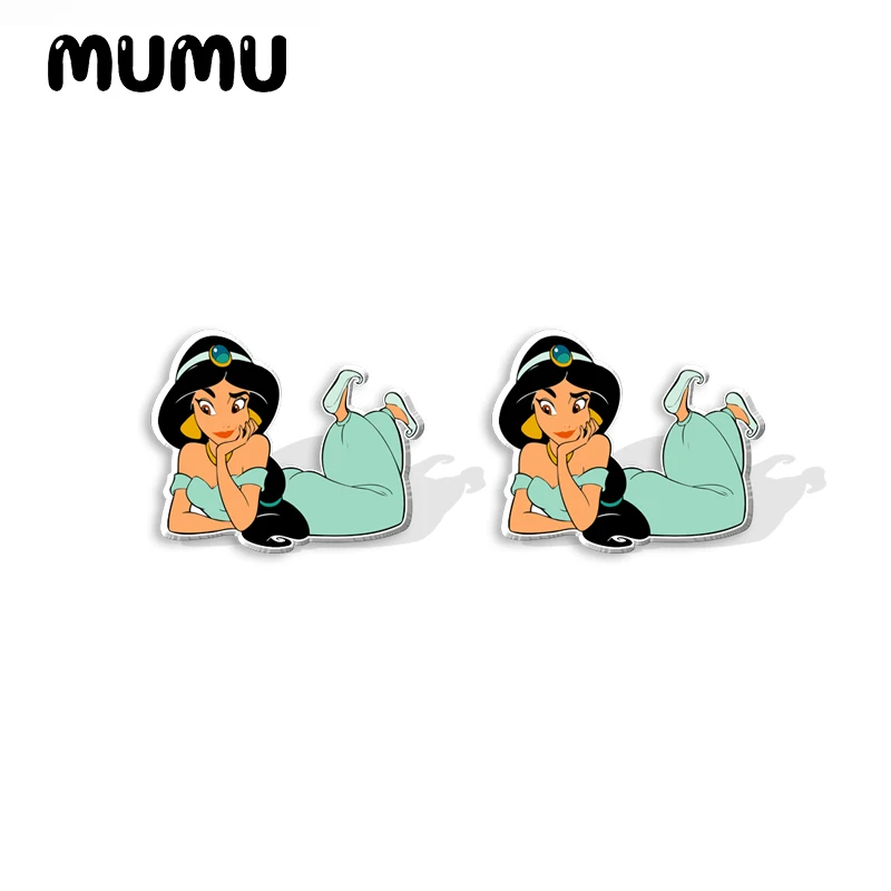 2024 New Princess Jasmine Stud Earring The Magic Lamp Epoxy Jewelry Resin Acrylic Earrings Handmade Gifts Girl