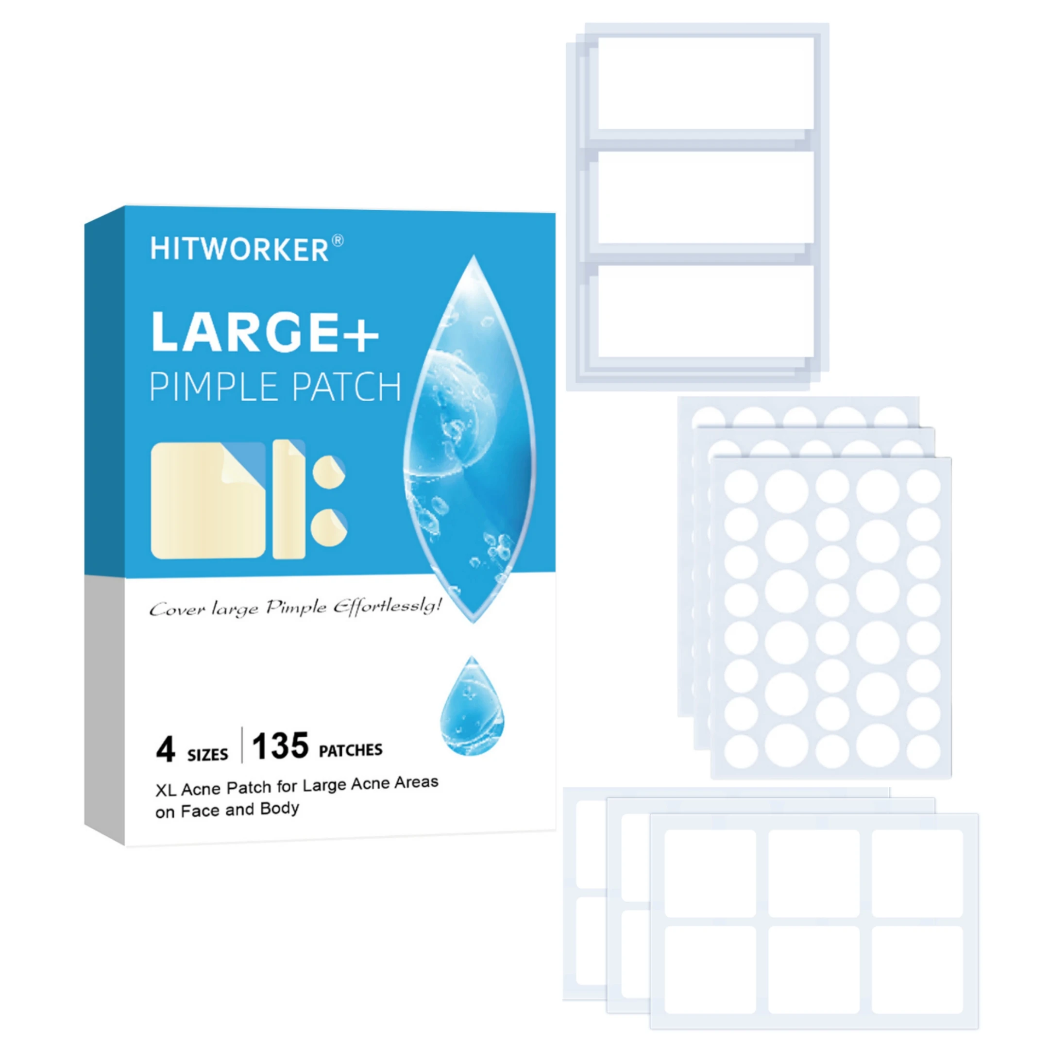 135pcs hydrocolloid pimple patches, multiple shapes, for targeted spot treatment and skincare