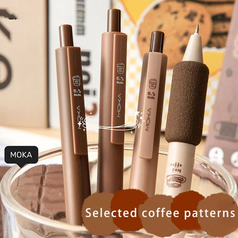 4PCS/Set Coffee Beans Gel Pens For Students Soft Touch 0.5mm Writing Cute Pens Black Rfill Ink Gel Pen School  Office Supplies