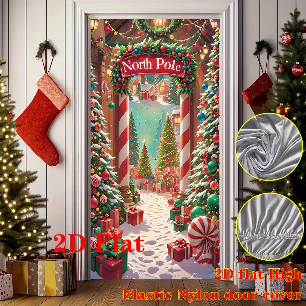 2D flach, 2D-Türbanner, Weihnachtstürhülle, Weihnachtsdesign, universell und geeignet, festlicher Party-Dekorationshintergrund