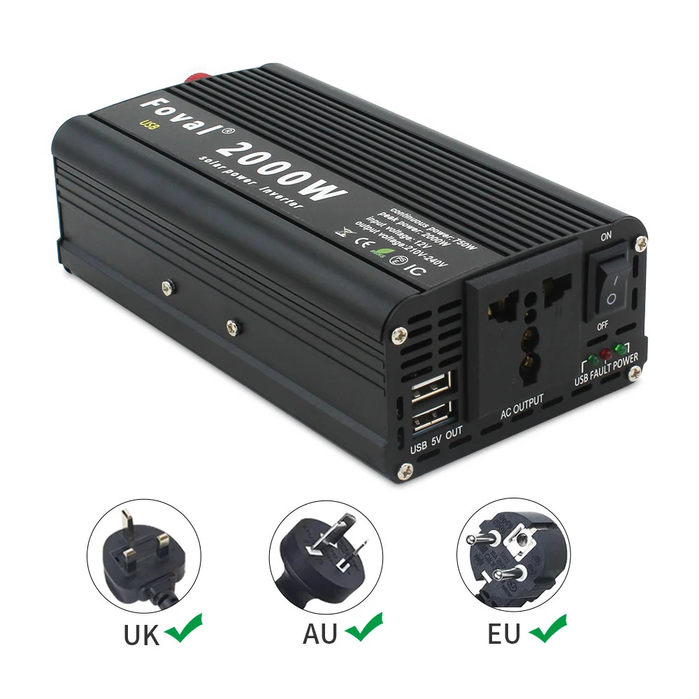 Dual Usb Charge Piek 2000 W Gemodificeerde Sinus Omvormer Voeding 2000 Watt Dc 12V/24V Naar Ac 110V/220V Draagbare Auto Omvormers