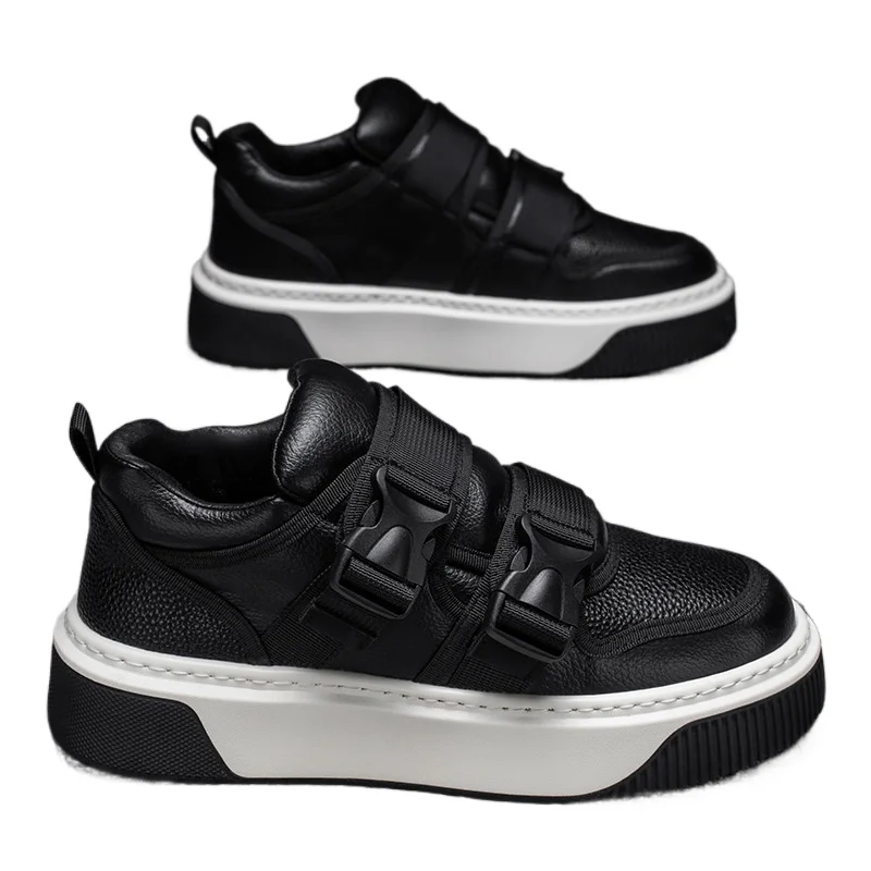 Modne buty sportowe na grubej podeszwie podwyższające wzrost męskie 2025 wiosna nowe buty na rzepy casualowe buty typu board modne uniwersalne sneakersy męskie