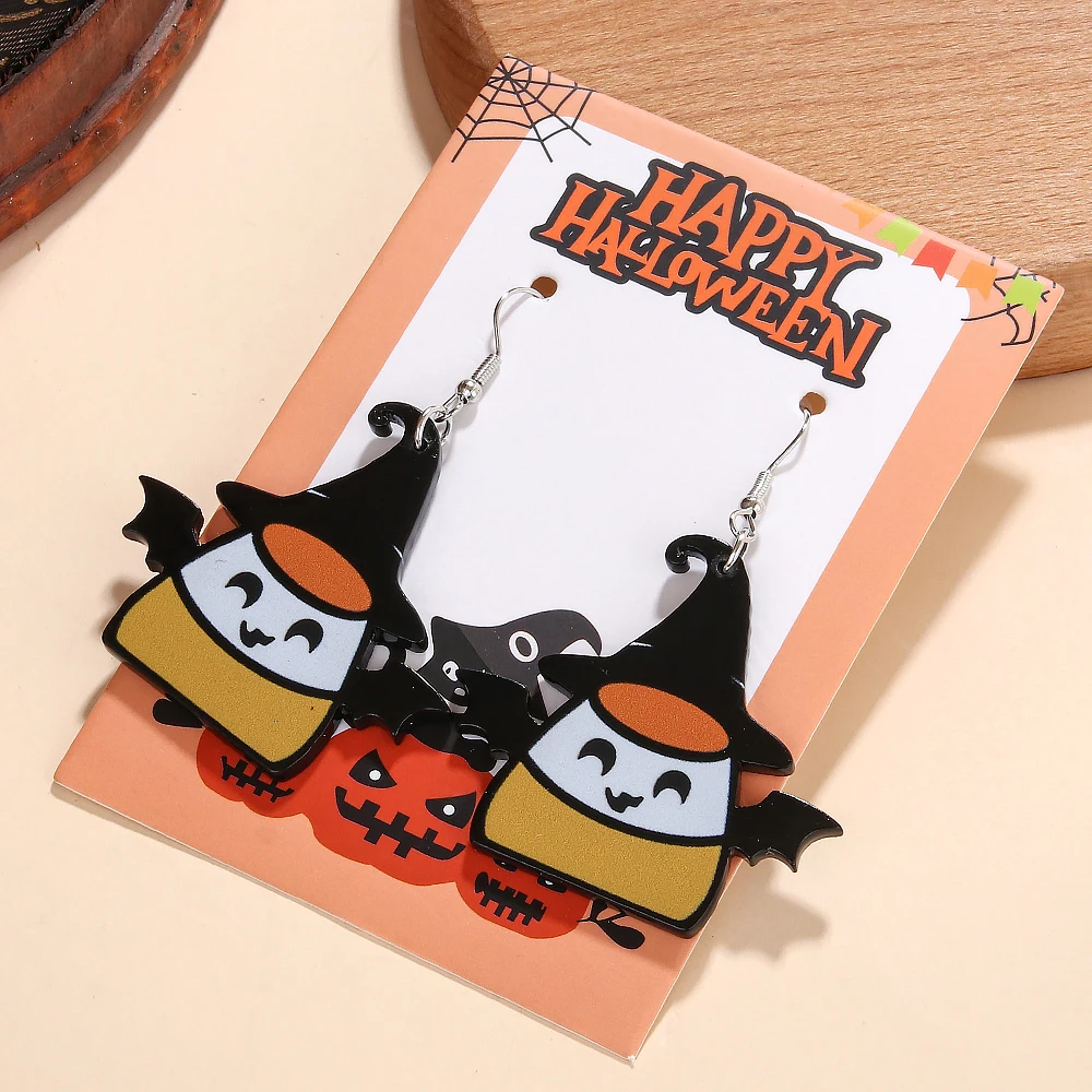 Halloween Earrings for Women Kids Acrylic Cute Ghost Pumpkin Candy Black Cat Dwarf Dangle Earrings Halloween Party Jewelry Gifts