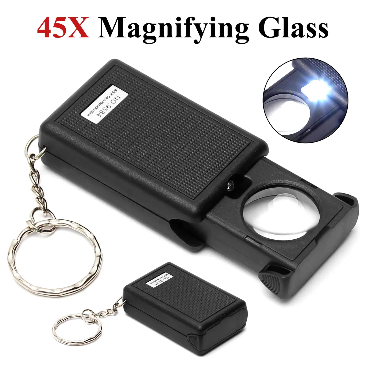 45X Slide-out Pocket Jewelry Magnifying Glass with Led Light Portable Slide-out Illuminated Magnifier Loupe for Jeweller Seniors