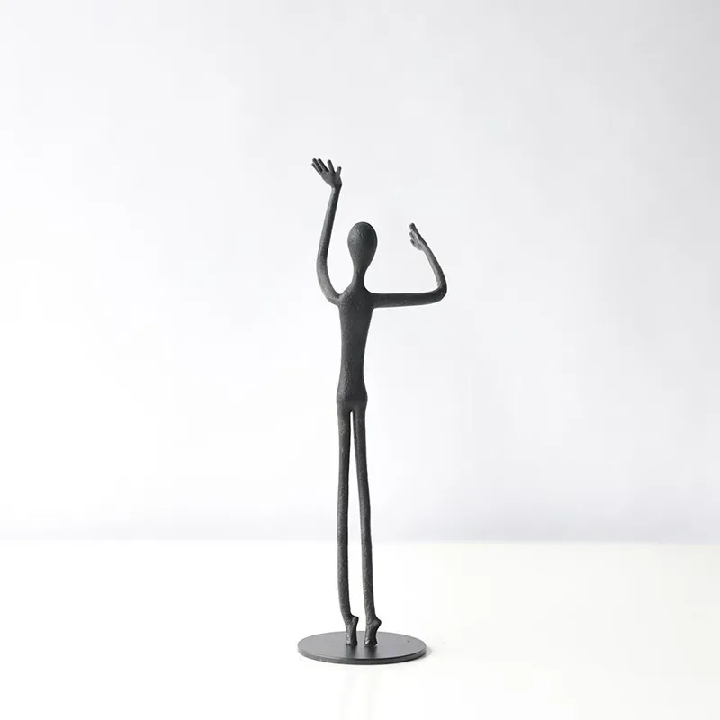 Abstract Art: Black Cast Iron Man Holding Ball Pendant, Metal Sculpture, Living Room Decoration, Statues, Window Display Crafts