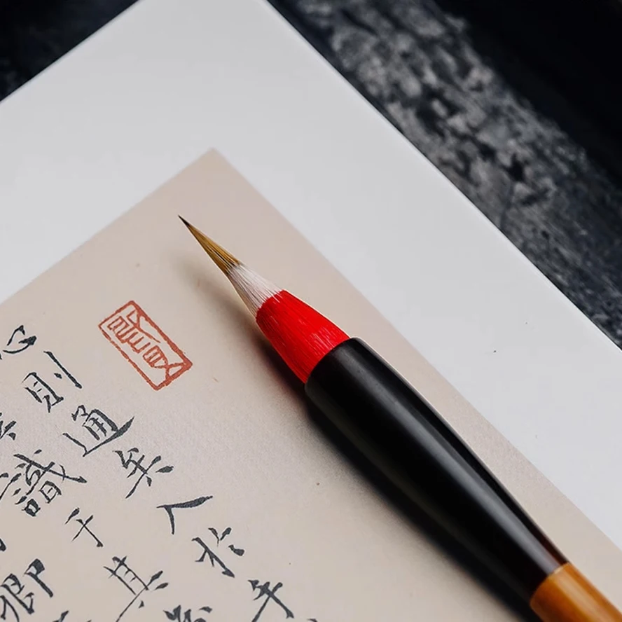 Premium White Rabbit Hair Calligraphy Brush: Floral Wood Shaft & Ox Horn Ferrule for Shoujin, Fine Script, and Gongbi Art