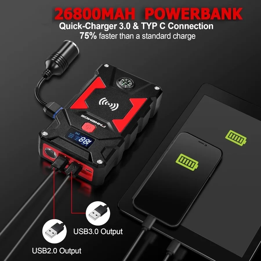 سيارة الانتقال كاتب 6000A الذروة 26800mAh 12V بطارية الداعم لجميع الغاز حتى 10.0L محركات الديزل التي تتميز بشحن USB سريع #5