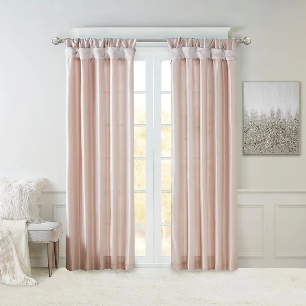 Blush Pink Lined Window Curtain Panels, 50 Inch by 120 Inch, Elegant Twist Tab Style with Privacy and Light Filtering