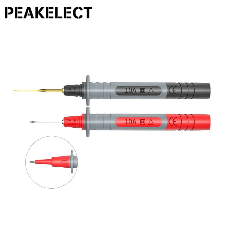 Peakelect P8003 2PCS Multimeter Test Probe Pens + Replaceable Gilded 1mm/2mm Needle Pins Multi-purpose Test Pen kit Good Feel