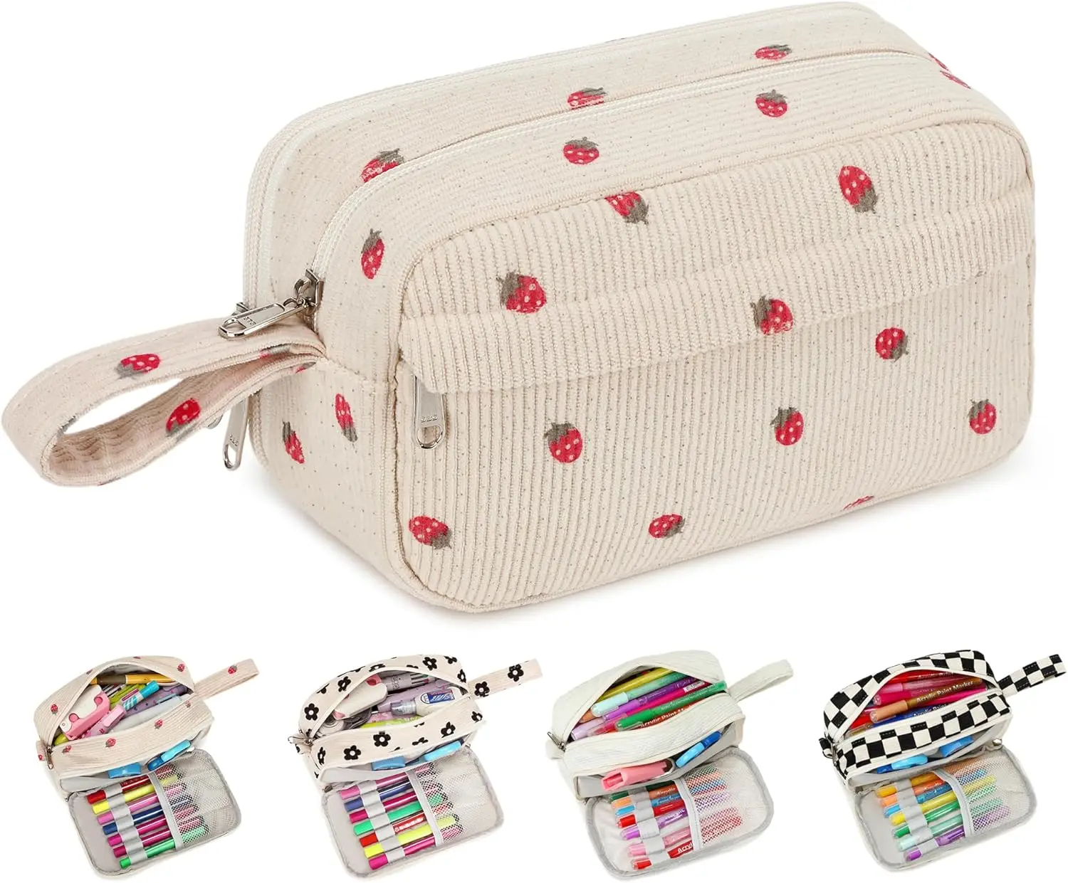 

Вместительный пенал с тремя отделениями для школы, офиса и путешествий — милый дизайн в цвете клубника-бежевый