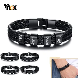 Vnox Cá Nhân Hóa Họ Vòng Tay Cho Nam Đen Lớp Da Bện Với Thép Không Gỉ Quyến Rũ Tùy Chỉnh Quà Tặng Giáng Sinh