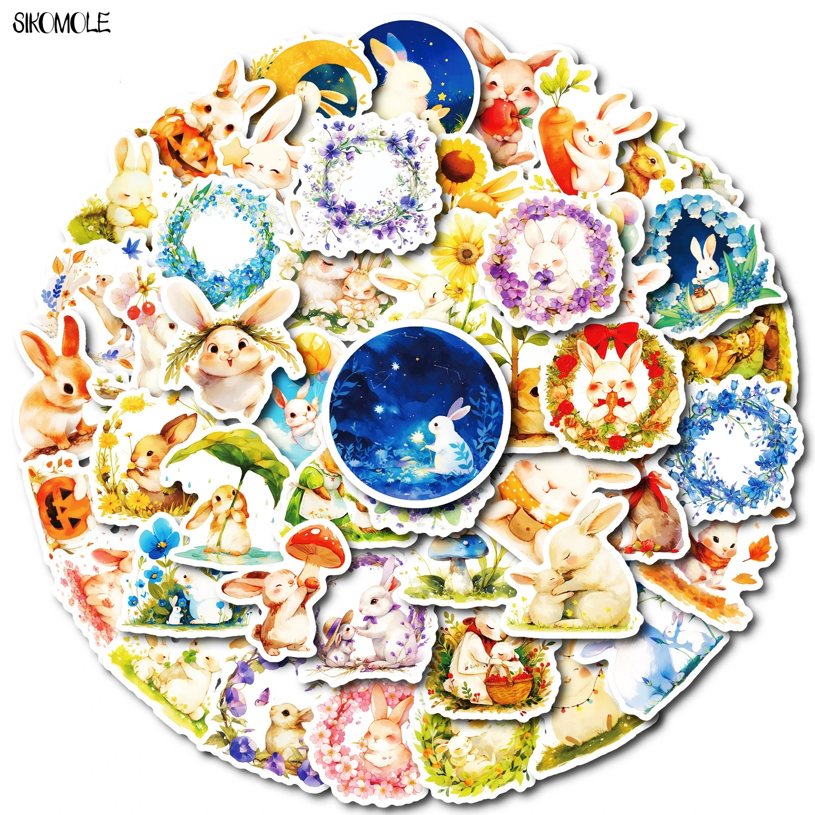 만화 귀여운 토끼 스티커 동물 다채로운 DIY 휴대폰 노트북 기타 여행 수하물 스케이트보드 장난감 그래피티 스티커, 10 개, 30 개, 50 개