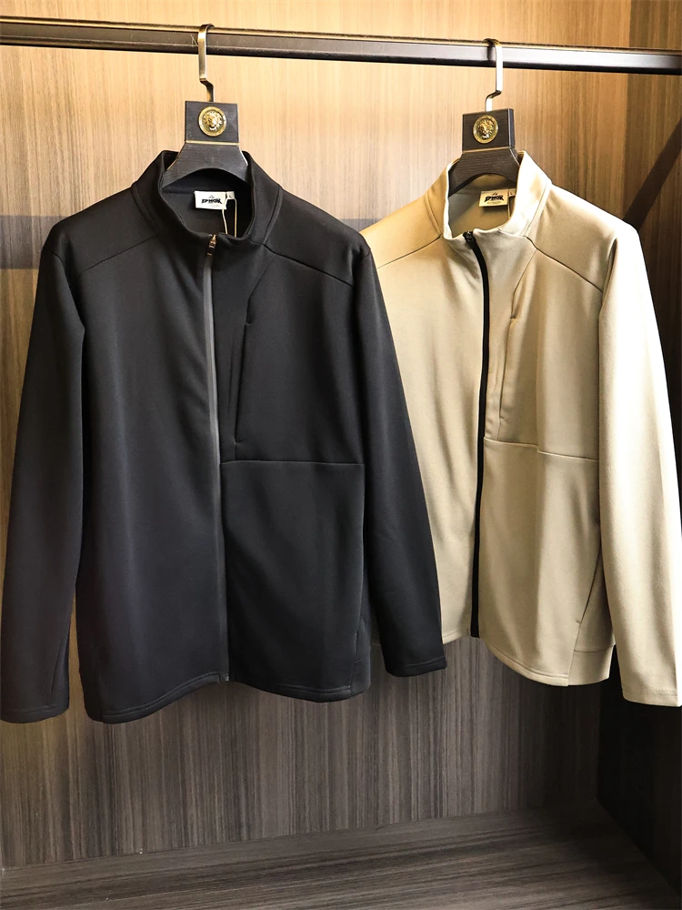 

Men's Casual Faion Jaet Autumn Season Pure Color Pred Zipper Skin-friendly Stand Collar Breathable Long Sve Coat