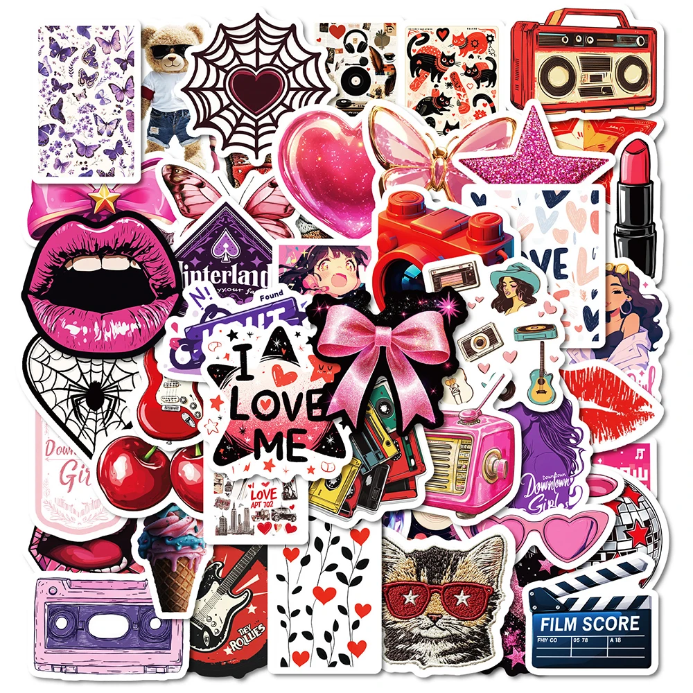 

10/30/50pcs INS Style Downtown Girls Aesthetic Stickers Cute Y2K Decals Kids Toys DIY Scrapbook Phone Suitcase Graffiti Sticker