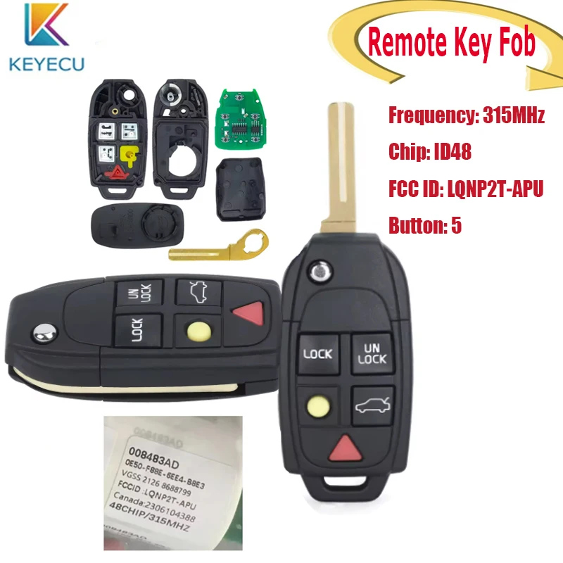 Умный дистанционный брелок KEYECU для VOLVO S60 S80 V70 XC70 XC90 2004-2015 FCC ID: LQNP2T-APU Деталь: 8688799 315 МГц ID48 Чип 5Bt