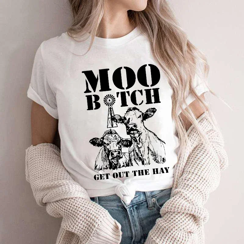 Funny Moo Cow T Shirts for Women Clothes Get Out The Way Shirt Sleeping Cow Tee Animal Lover Tops Cute Kawaii Cow Women Clothing