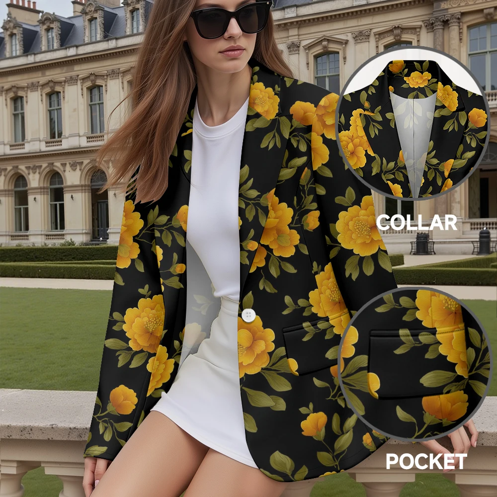 

Vintage Floral Print Blazer Women Elegant Stand Collar Single-Breasted Jacket for Office Party and Daily Wear Autumn Fashion