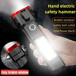 Multi-functional Rechargeble Flashlight Car Safety Hammer With Strong Magnetic Emergency Life-saving Window Breaker Torch Lamp