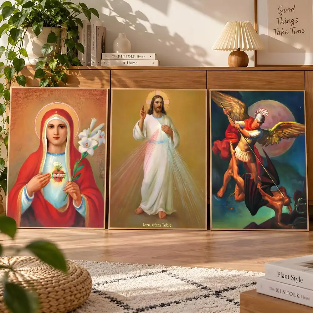 Religion Series Jesus And Virgin Mary Poster Matte Self Adhesive Wall Art Waterproof Room Decoration Bedroom