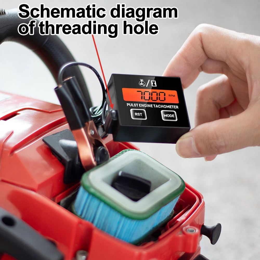 Tachometer Hour Meter Backlight RPM Digital Display with Clip Battery Replaceable Handheld for Chainsaw Lawnmover Motorcycle