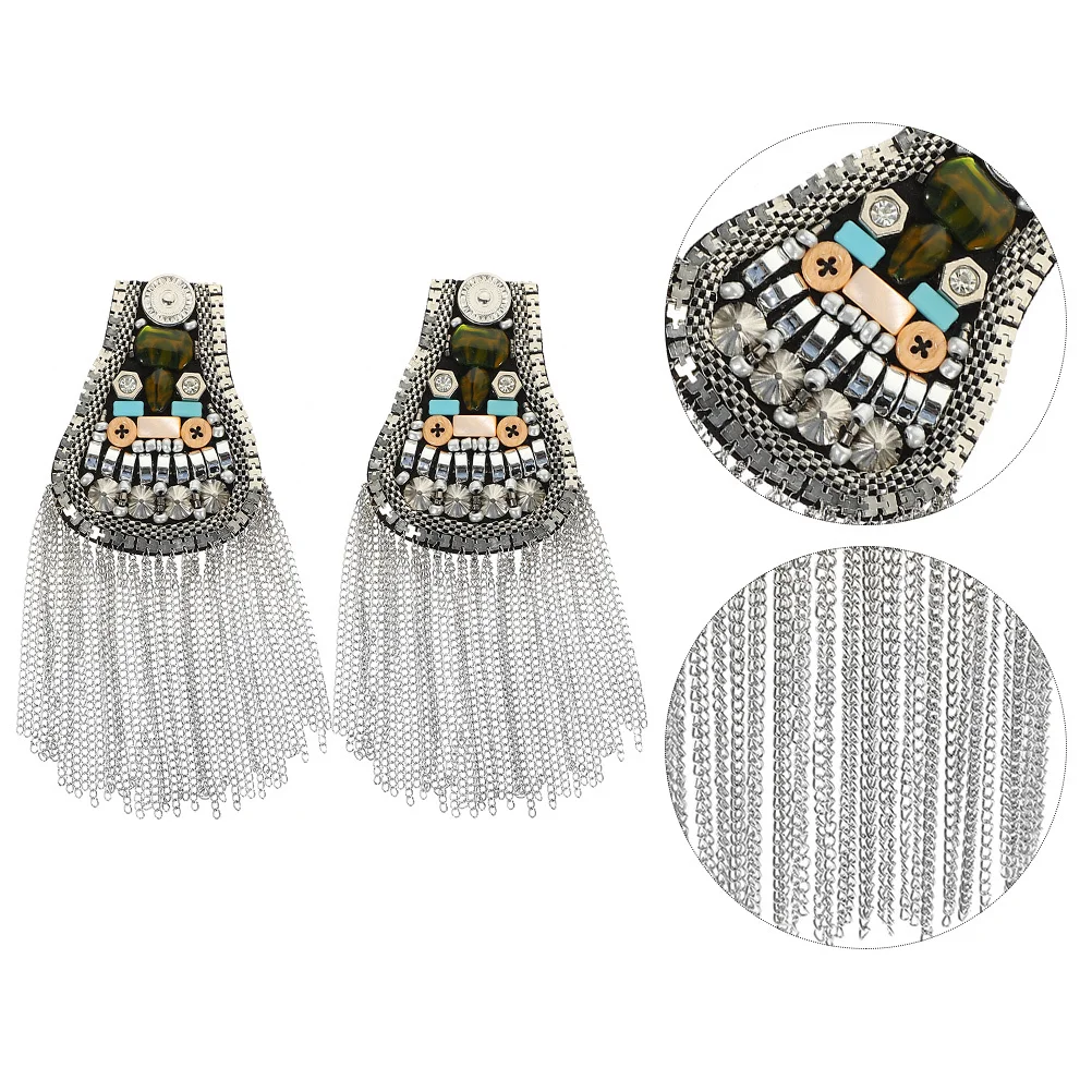 

Retro Metal Shoulder Epaulettes Beaded Tassel Chain Detachable Vintage Costume Badge For Suit Jacket Uniform Handicraft