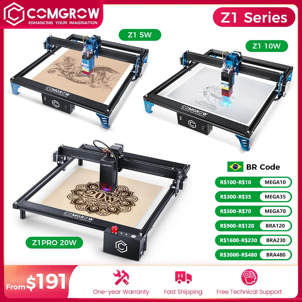 

COMGROW Z1 5/10/20W Laser Engraver Desktop CNC Laser Engraving Cutting Machine DIY Woodworking Metal Acrylic CNC Router