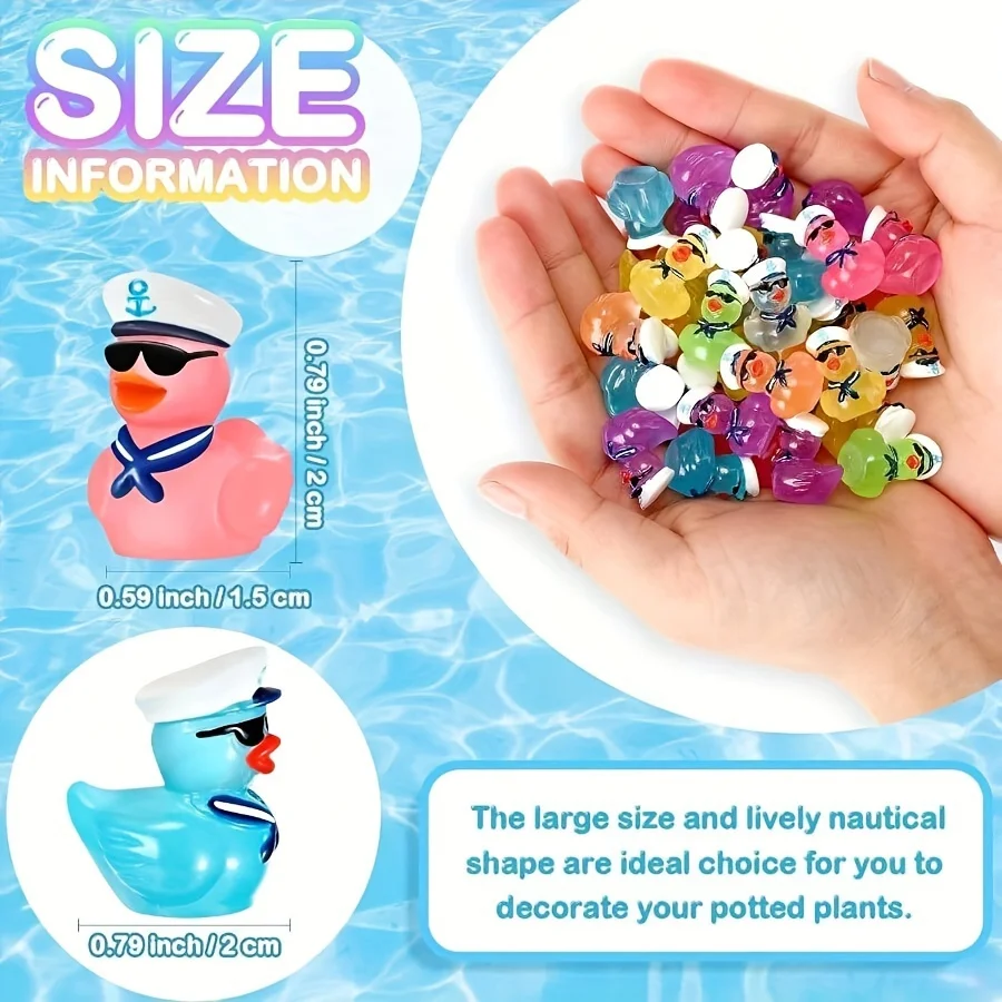 Multicolored Mini Resin Cruise Duck With Sunglasses, Glow In The Dark Tiny Colorful Sailor Resin Duck, Miniature Fi