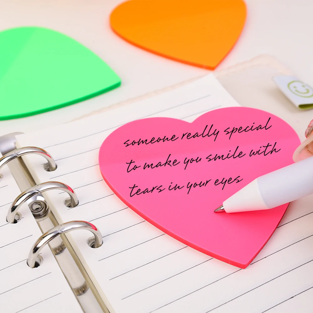 50 Pads/Pack Transparent Posted It Sticky Note Pads Heart Shaped Self-Sticky Annotation Colorful Memo Pad Office Supplies