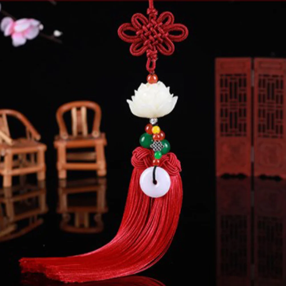 

Chinese Knot Car Hanging Decor Red Tassel Lotus Pendant for Vehicle Auto Truck Interior Premium Material Safe No Smell