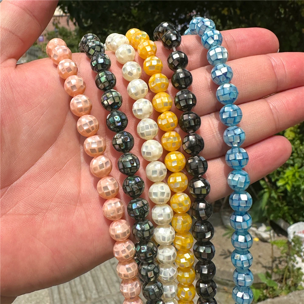 8MM Natural Seawater Shell Mosaic Faceted Beads Small Pendant DIY Necklace Earrings Bracelet Jewelry Fashion Accessories Bulk