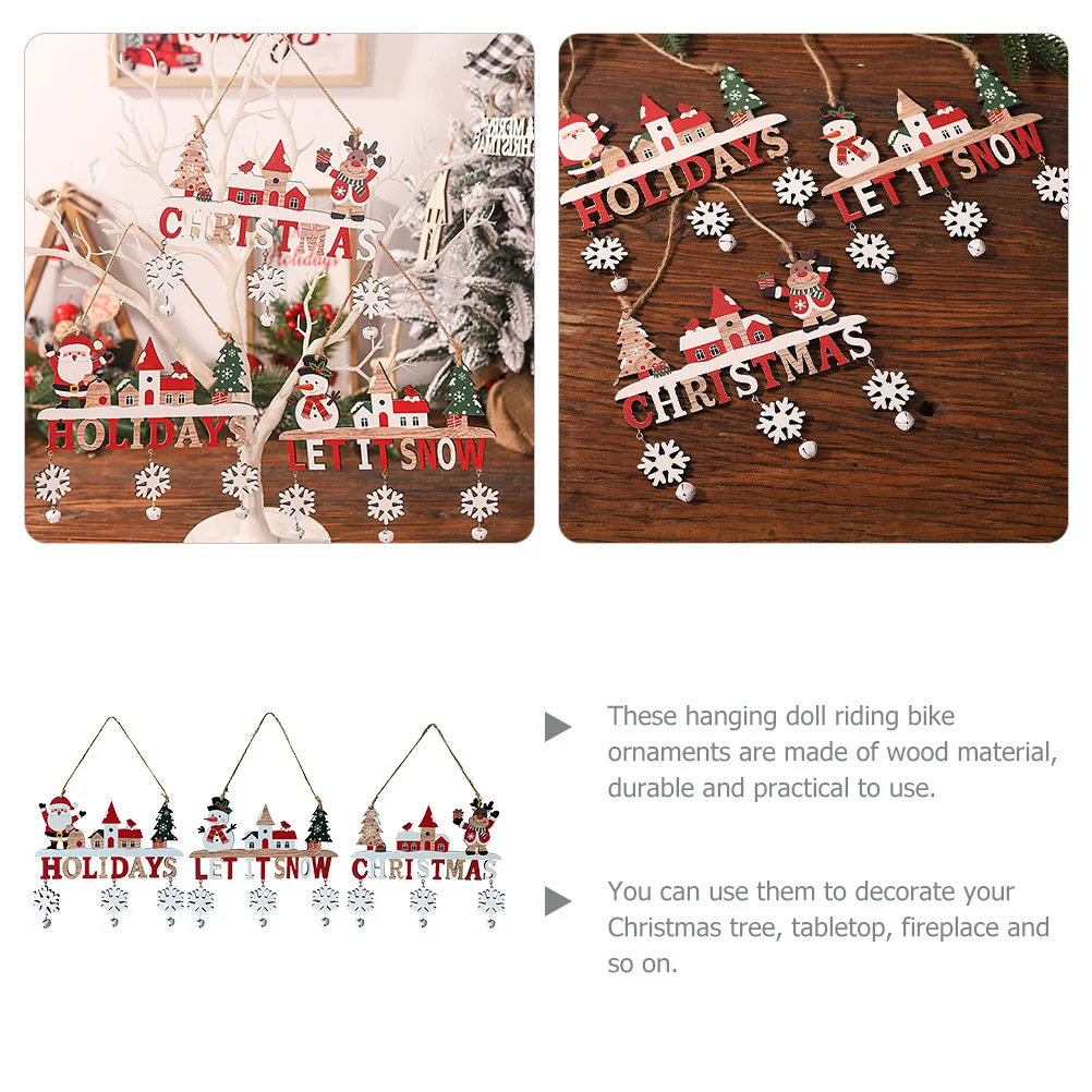 

3Pcs Hanging Xmas Tree Ornament Wooden Christmas Decorations Festive Theme Cartoons for Holiday Tabletop Fireplace