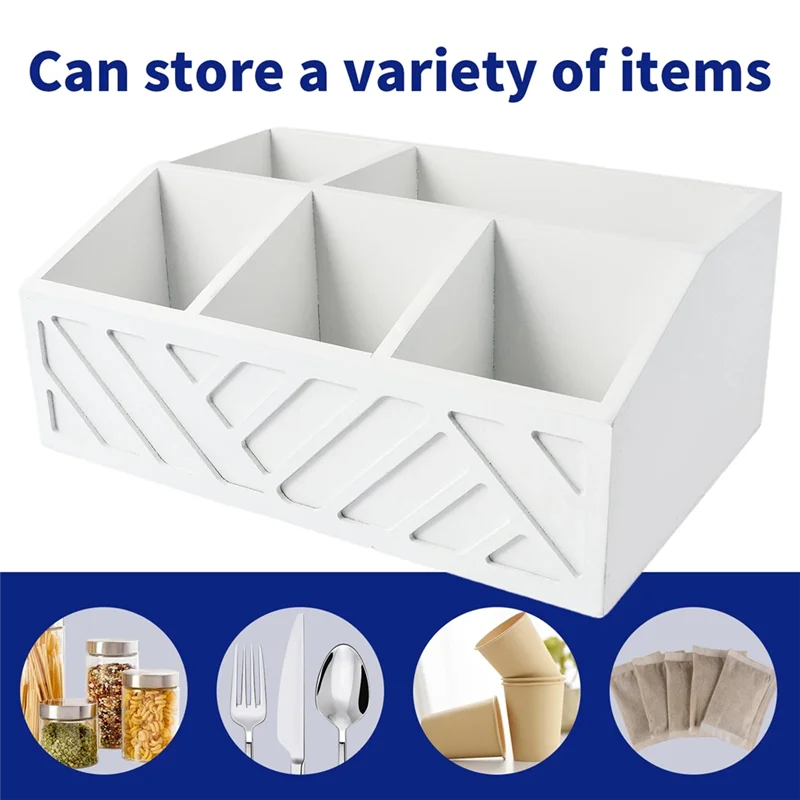 

ABJI-Coffee Bar Accessories Wooden Tea Condiment Storage Box For Restaurant Coffee Bar Organizer Divided Storage For Dormitory