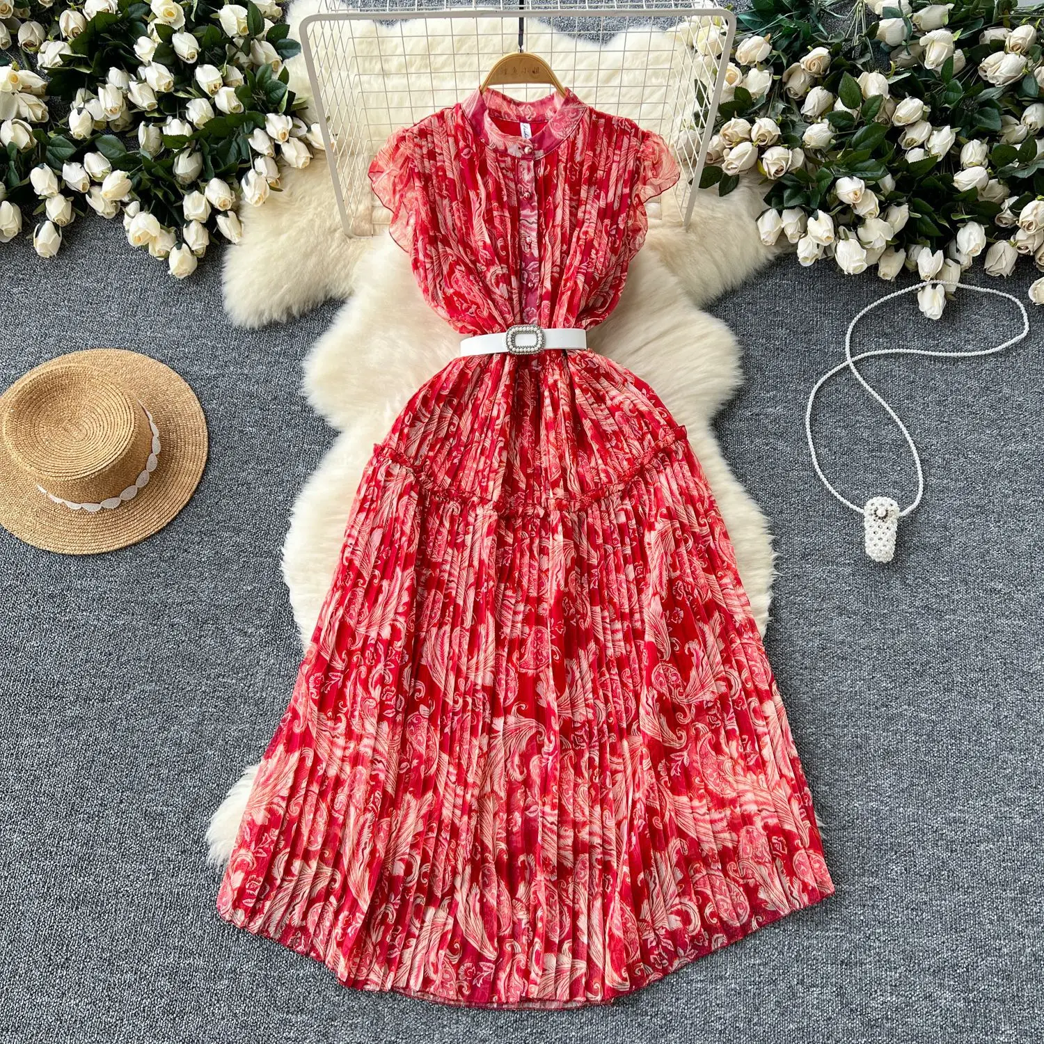 

Mid Length Dress Women Dresses A Line Vestidos Print Streetwear Fly Sleeve Elegant Splice Y2k Slim Wedding High Waist Work Party