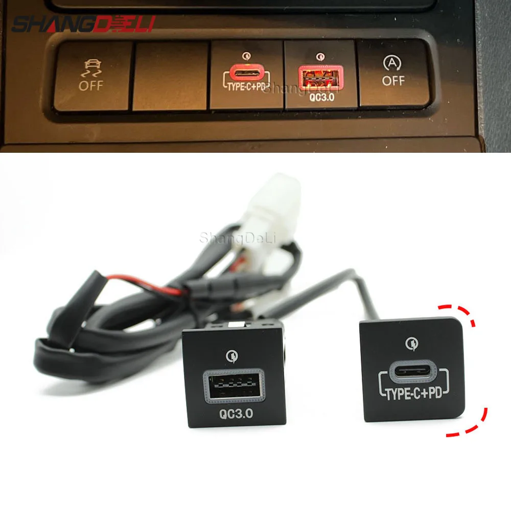 Adaptateur de charge de téléphone de voiture, chargeur USB PD, charge rapide QC3.0, bouton de sortie pour VW Golf 6 MK6 Jetta 5, rocco contrastant