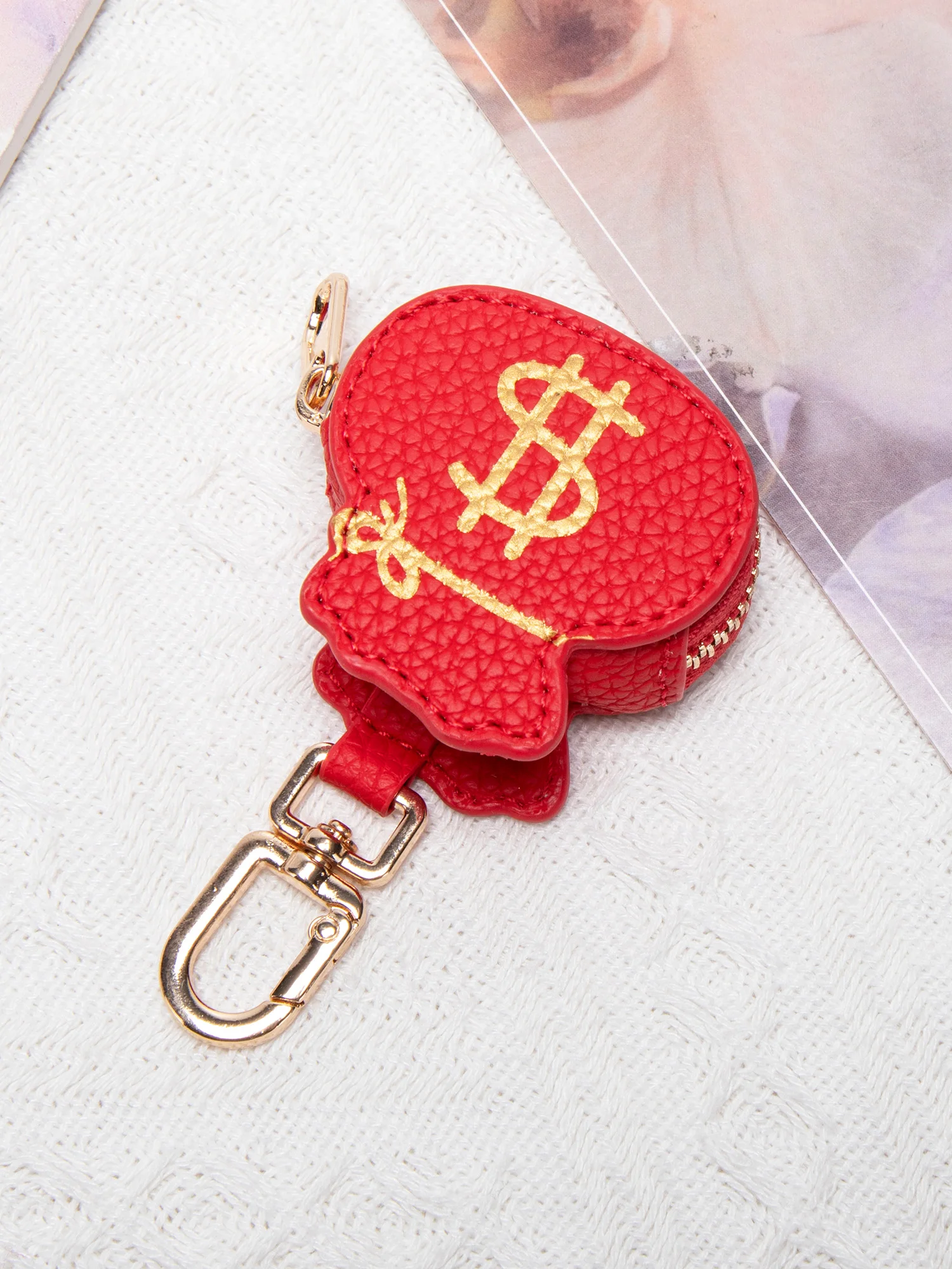 Creative Red Money Bag Pattern Coin Purse PU Leather Cute Panda Keychain Pendant Mini Storage Bag Small and Exquisite Girl's Gif