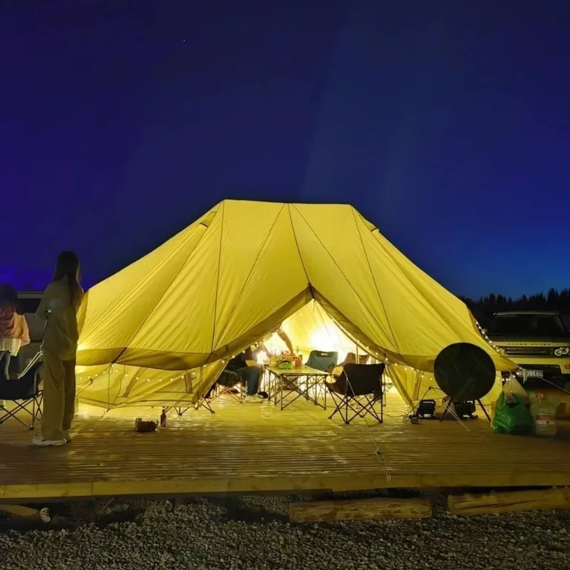 4 Season Large Waterproof Cotton Canvas Bell Tent Beige Glamping Tent Emperor Bell Tent for Camping Hiking Christmas Party