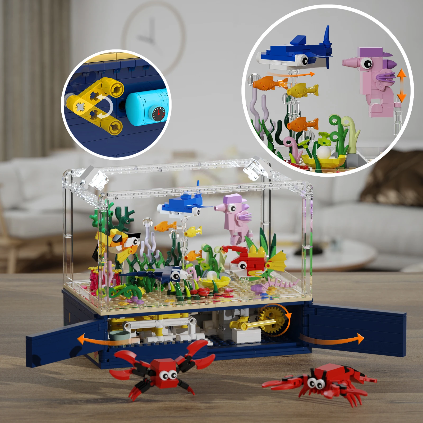 841PCS Fish Tank Building Block Set with LED Light Ocean Turtle Fish Aquarium Animal Model Bricks Gifts for Kids Adults