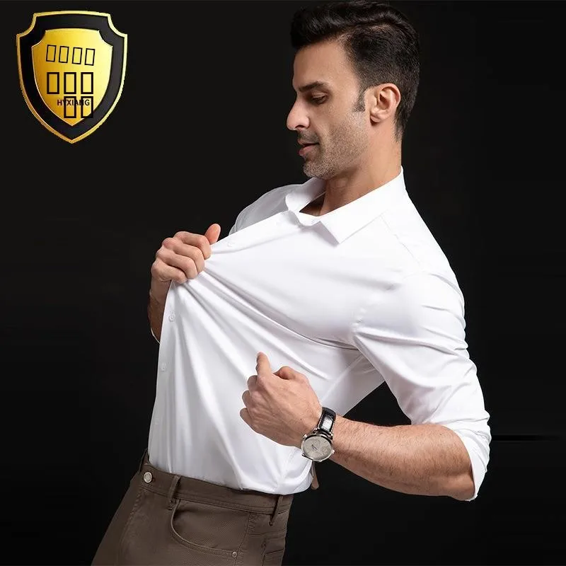 

Iron-Free Silk Men's Long Sve irt Smooth Sl Luxury Light Weight Casual Collar Inner Wear Plain Color Busin...