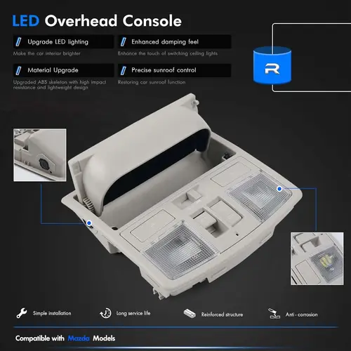 Imagen 2 del producto Luz LED de techo para consola superior con interruptor de techo solar para Mazda 3 2010-2013, reemplaza BBM6-69-970B-75 BCN8-69-970B-75